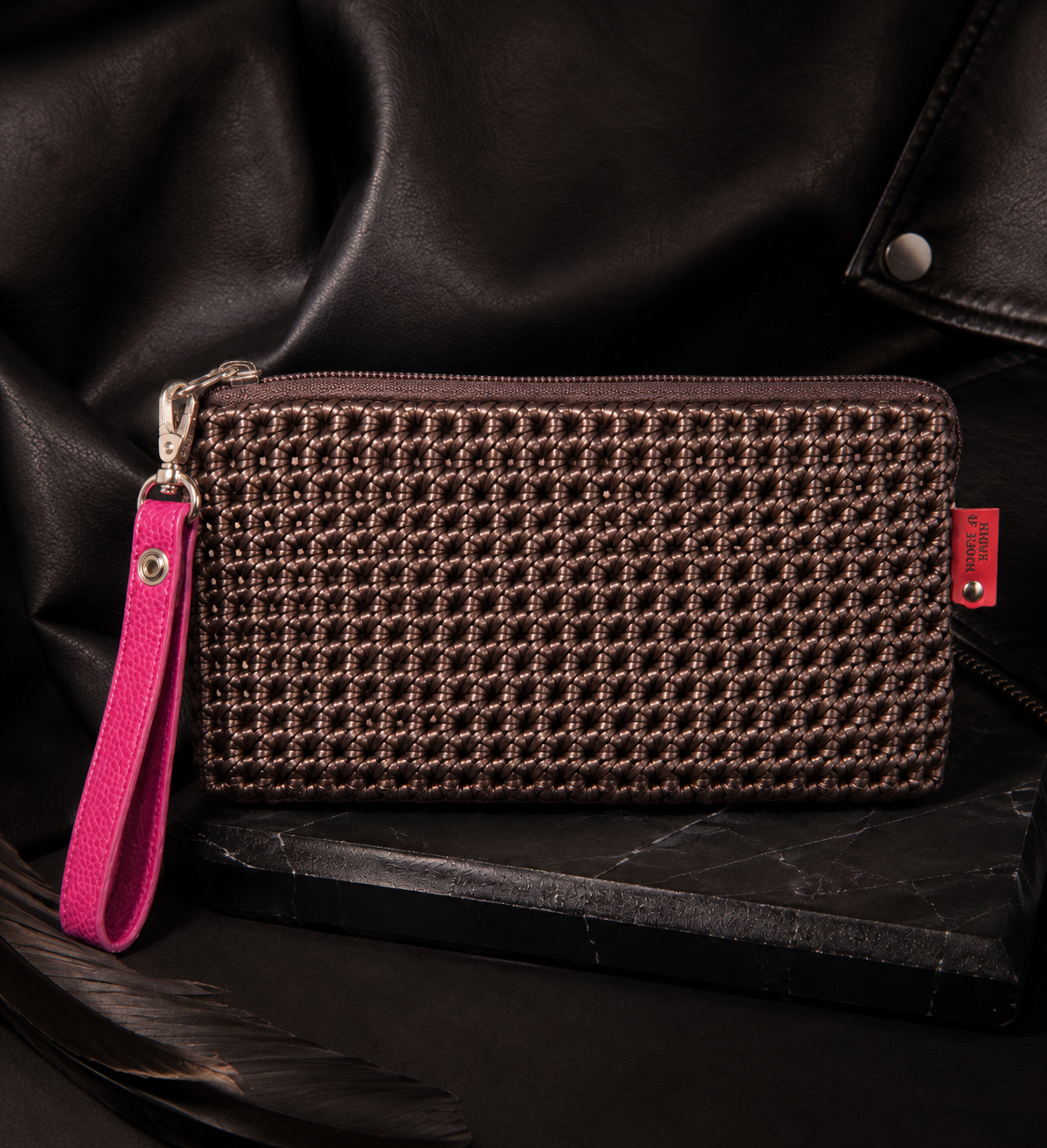 Rogue Faux Leather Yarn Crochet Wristlet
