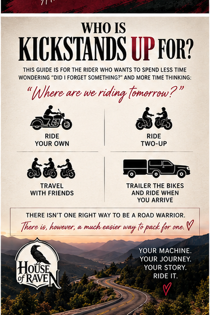 KICKSTANDS UP — The Road Warrior’s No-BS Guide to Packing, Planning & Hitting the Open Road